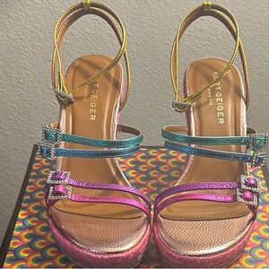 Kurt Geiger Vibrant Strappy Heels - Pink, Blue, Gold